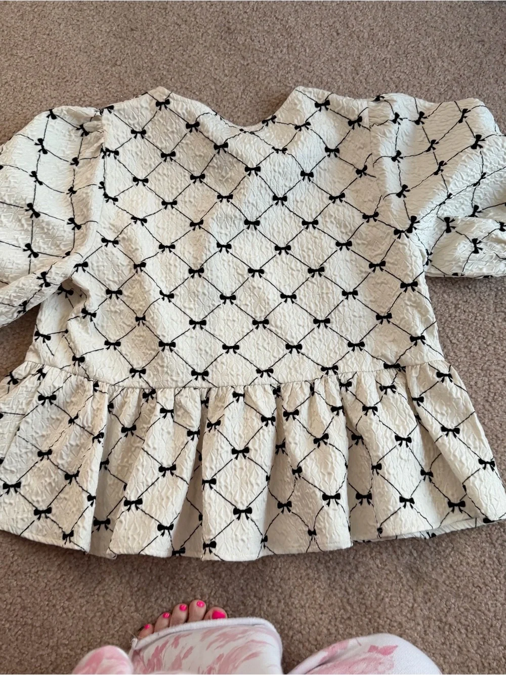 Idem ditto White Puff Sleeve Bow tie Accent Top blouse - Picture 7 of 7